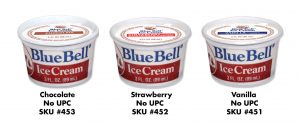 Los envases retirados del mercado son los de de 85 gramos (3 onzas) de helado de chocolate, fresas y vainilla. Foto: Tomada de la página de bluebell.com