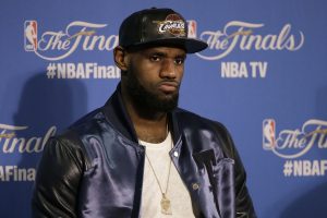 Cleveland Cavaliers forward LeBron James speaks at a news conference after Game 5 of basketball's NBA Finals against the Golden State Warriors in Oakland, Calif., Sunday, June 14, 2015. The Warriors won 104-91. (AP Photo/Ben Margot)