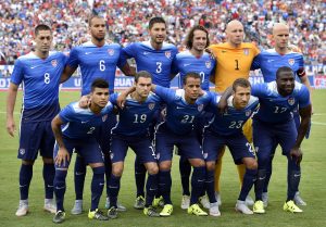 The United States Men's National Soccer Team poses for a photograph before a international friendly soccer match against Guatemala Friday, July 3, 2015, in Nashville, Tenn. (AP Photo/Mark Zaleski)
