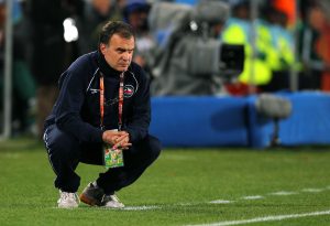 JOHANNESBURG, SOUTH AFRICA - JUNE 28:  Marcelo Bielsa head coach of Chile looks on during the 2010 FIFA World Cup South Africa Round of Sixteen match between Brazil and Chile at Ellis Park Stadium on June 28, 2010 in Johannesburg, South Africa.  (Photo by Clive Rose/Getty Images)