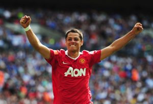 LONDON, ENGLAND - AUGUST 08:  Javier Hernandez of Manchester United celebrates as he scores their second goal during the FA Community Shield match between Chelsea and Manchester United at Wembley Stadium on August 8, 2010 in London, England.  (Photo by Laurence Griffiths/Getty Images)