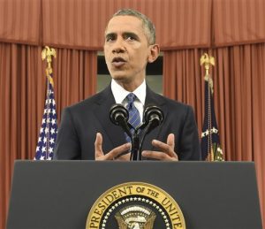 El presidente Barack Obama se dirige a la nación desde la Oficina Oval de la Casa Blanca en Washington. Foto: AP