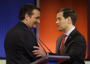 Los aspirantes a la nominación republicana a la Casa Blanca, Ted Cruz y Marco Rubio. Foto: AP