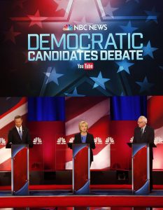 La precandidata presidencial demócrata Hillary Clinton, al centro, habla durante el debate organizado por NBC y YouTube el pasado domingo. Foto: AP 