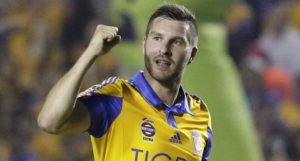 Football Soccer - Tigres v Pumas - The first leg of their Mexican first division final soccer match - Universitario stadium, Monterrey, Mexico - 10/12/15 Tigres' Andre-Pierre Gignac celebrates their victory against Pumas. REUTERS/Daniel Becerril