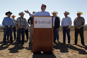 El precandidato presidencial republicano, Ted Cruz, habla en una conferencia de prensa luego de una visita a la frontera de Arizona con México en Douglas, Arizona, el viernes 18 de marzo de 2016. (Foto AP/Ricardo Arduengo)